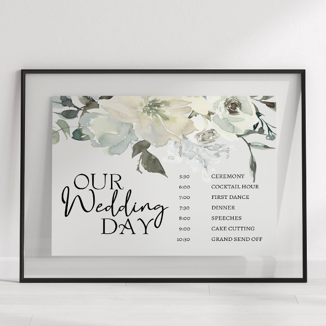 Ivory White Roses Floral Wedding Schedule Poster (Creator Uploaded)