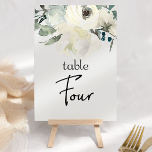 Ivory White Roses Floral Wedding Table Number