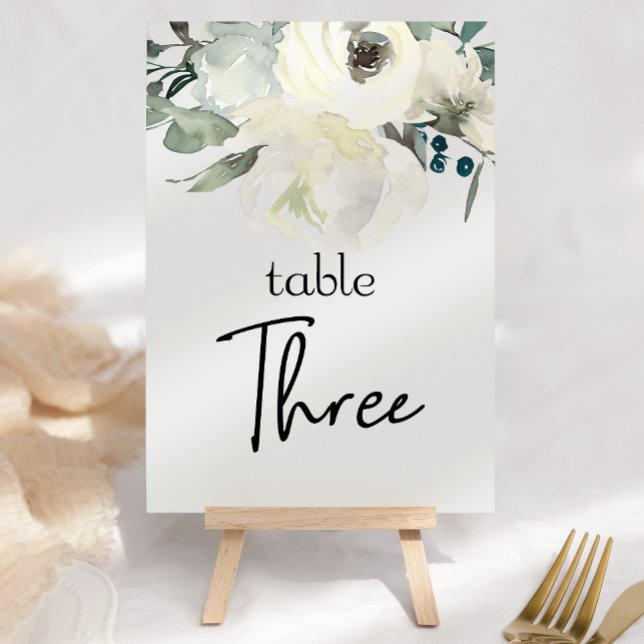 Ivory White Roses Floral Wedding Table Number (Creator Uploaded)