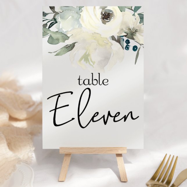 Ivory White Roses Floral Wedding Table Number (Creator Uploaded)