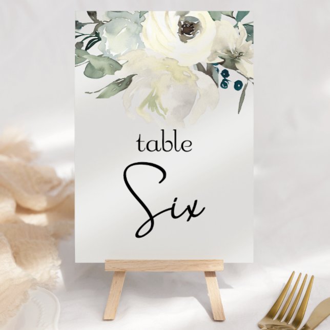 Ivory White Roses Floral Wedding Table Number (Creator Uploaded)