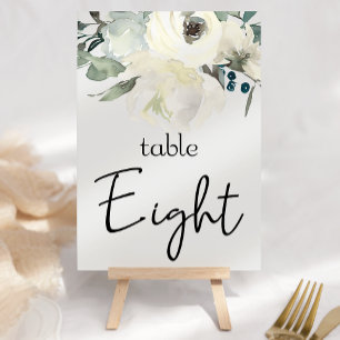 Ivory White Roses Floral Wedding Table Number