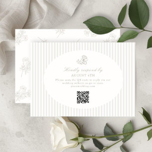 Ivory White & Sand Floral Striped RSVP Response