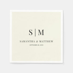 Ivory White Simple Elegant Couple Initials Wedding Napkin