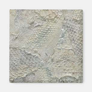 Ivory White Snake Skin Refrigerator Magnet Square