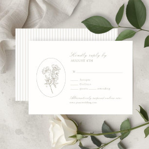 Ivory White Stripe & Floral Wedding RSVP Card