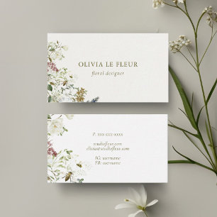 Ivory & White   Stylish Minimal Botanical  Business Card