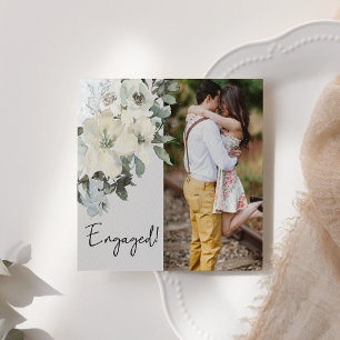 Ivory White Watercolor Floral Add Photo Engagement