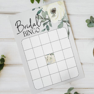 Ivory White Watercolor Floral Bridal Shower Bingo