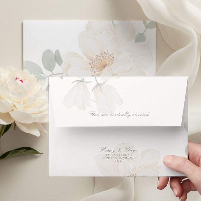 Ivory White | Watercolor Floral Wedding Envelope (Creator Uploaded)
