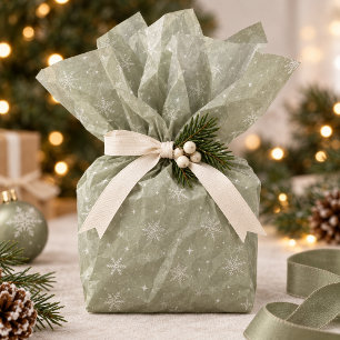Ivory Wht Snowflakes on Optional Light Sage ID1334 Tissue Paper