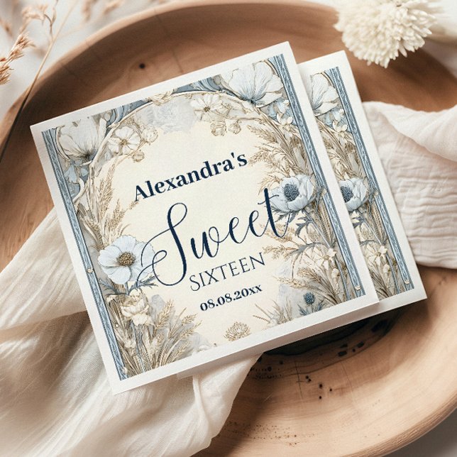 Ivory Wildflower Art Nouveau Sweet Sixteen Napkin (Creator Uploaded)