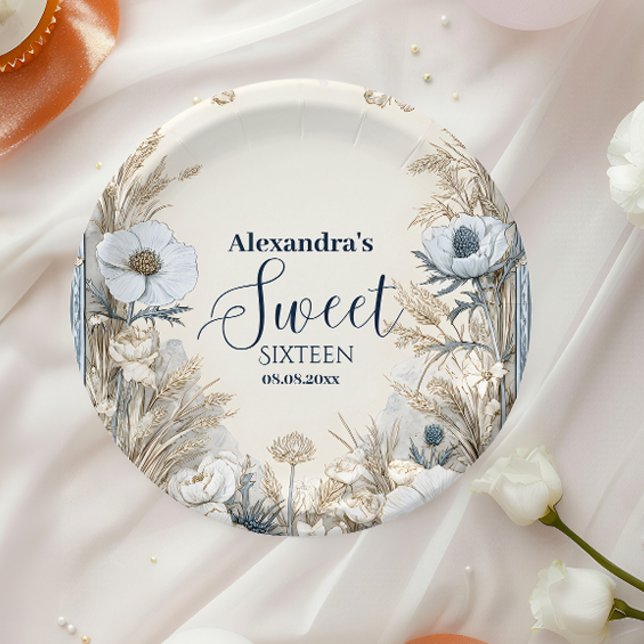 Ivory Wildflower Art Nouveau Sweet Sixteen Paper Plate (Creator Uploaded)