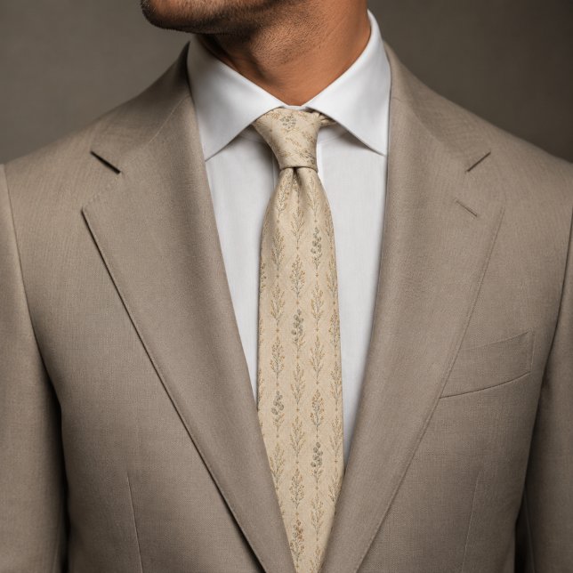Ivory Wildflower Botanical Sage Green Rustic Tie (Creator Uploaded)