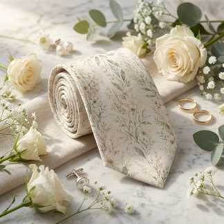 Ivory Wildflower Botanical Wedding Tie