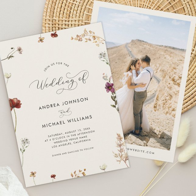Ivory Wildflowers Frame & Photo Delicate Wedding Invitation (Creator Uploaded)