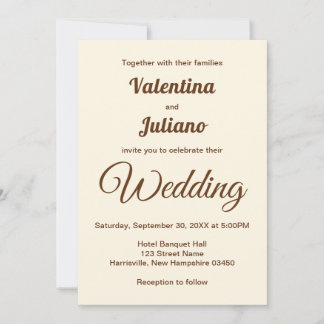 Ivory with Brown Text Wedding Invitation