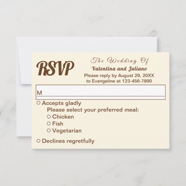 Ivory With Brown Text Wedding RSVP (Front)