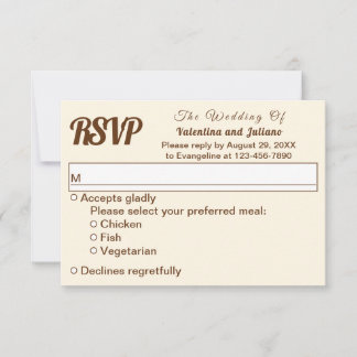 Ivory With Brown Text Wedding RSVP Card