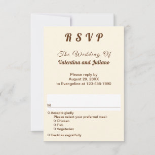 Ivory with Brown Typography Portrait Wedding RSVP Card
