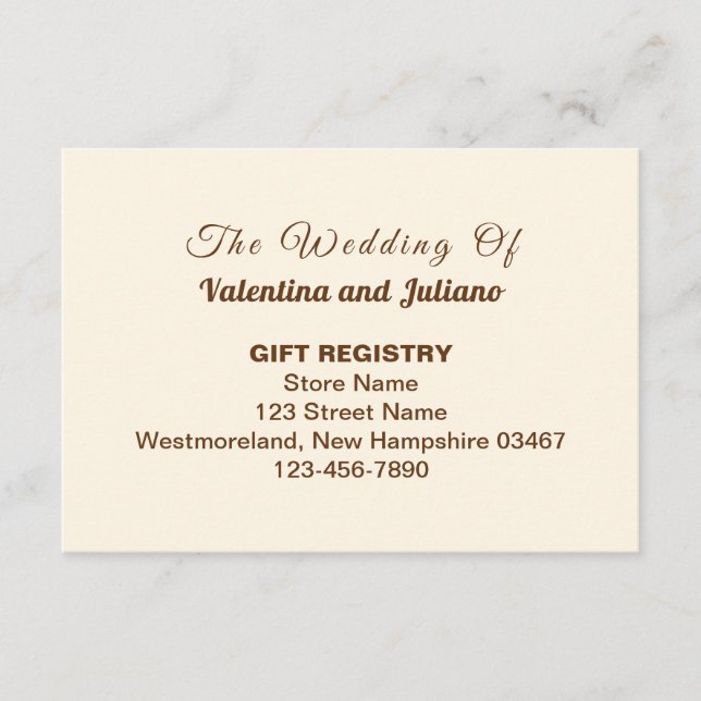 Ivory with Brown Typography Wedding Gift Registry Enclosure Card (Front)