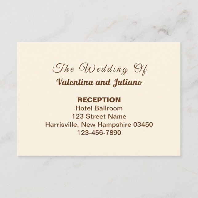 Ivory with Brown Typography Wedding Reception Enclosure Card (Front)