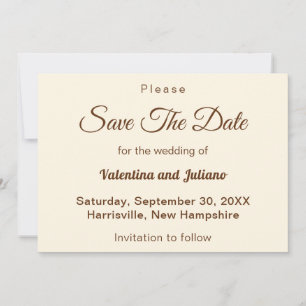 Ivory With Brown Typography Wedding Save The Date