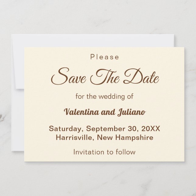 Ivory With Brown Typography Wedding Save The Date (Front)
