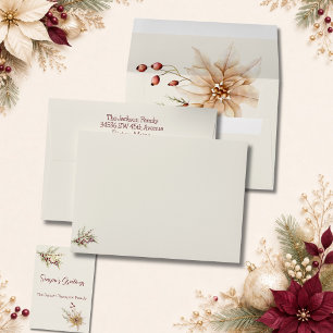 Ivory with Christmas Botanicals Card Matching Envelope