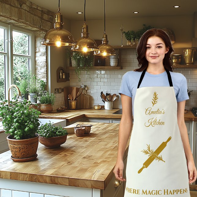 Ivory with Dark Gold Rolling Pin and Herb Motif Apron (Creator Uploaded)