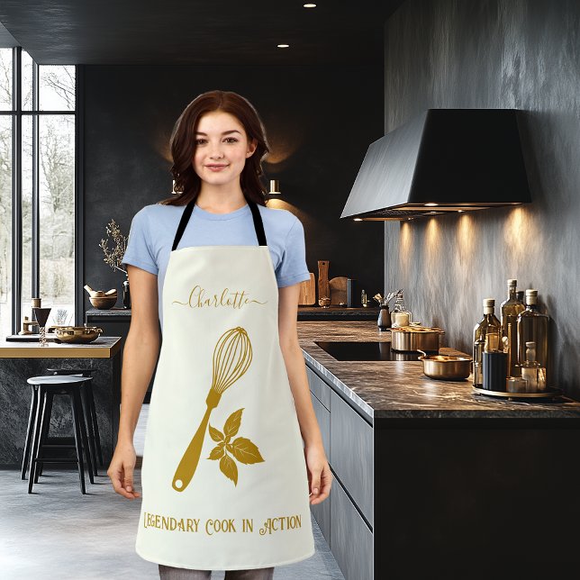 Ivory with Dark Gold Whisk and Herb Design Apron (Creator Uploaded)