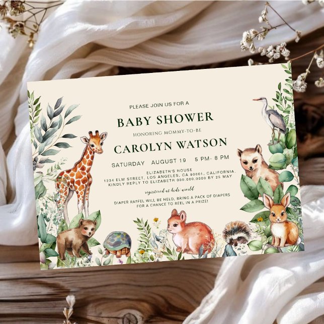 Ivory Woodland Cute Animals Eucalyptus Baby Shower Invitation (Creator Uploaded)