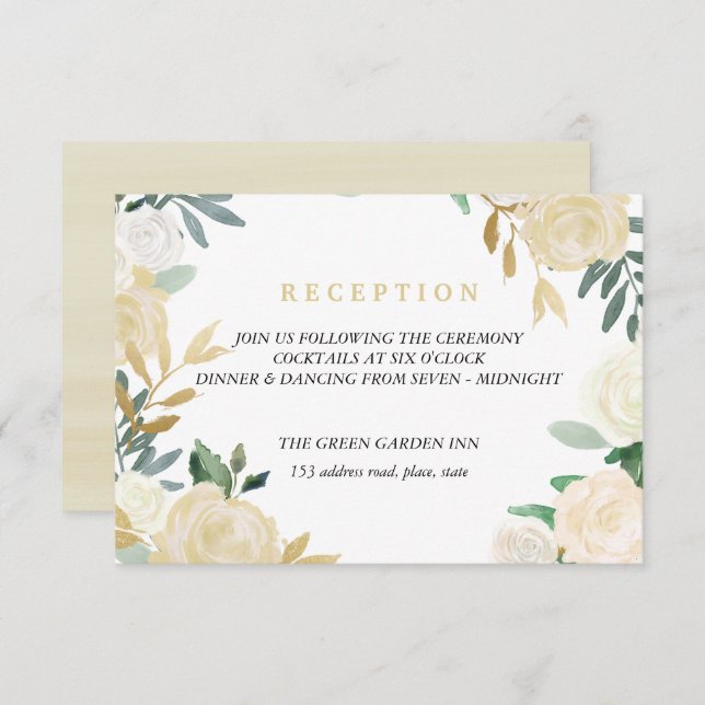 Ivory Wreath Wedding Reception Details Pink Invitation (Front/Back)