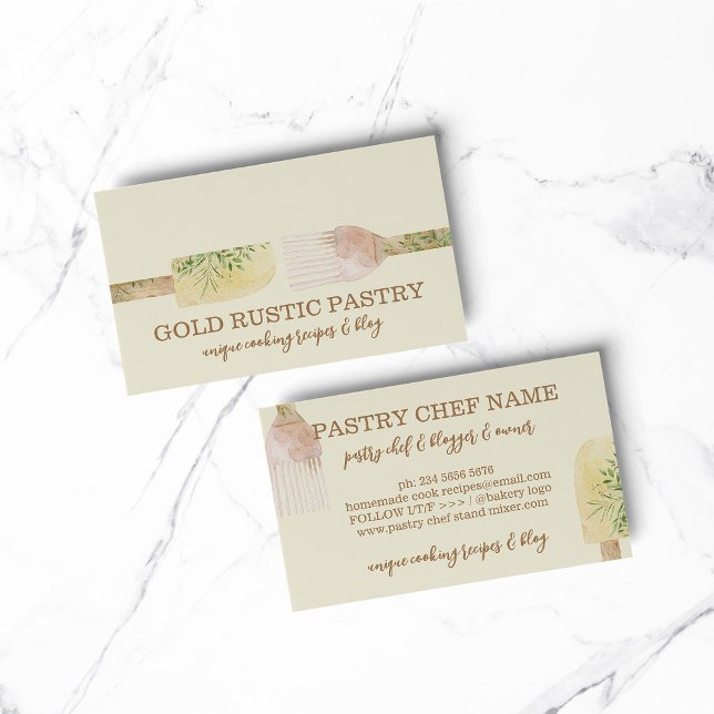 Ivory Yellow Pastry eucalyptus leaf spoon Business Card (BAKERY PASTRY CHEF COOK CAKE event planner business)