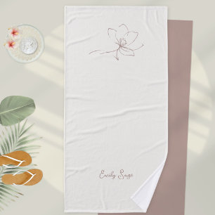 Ivory Zen Yoga Floral Line Art Dusty Rose Bath Towel