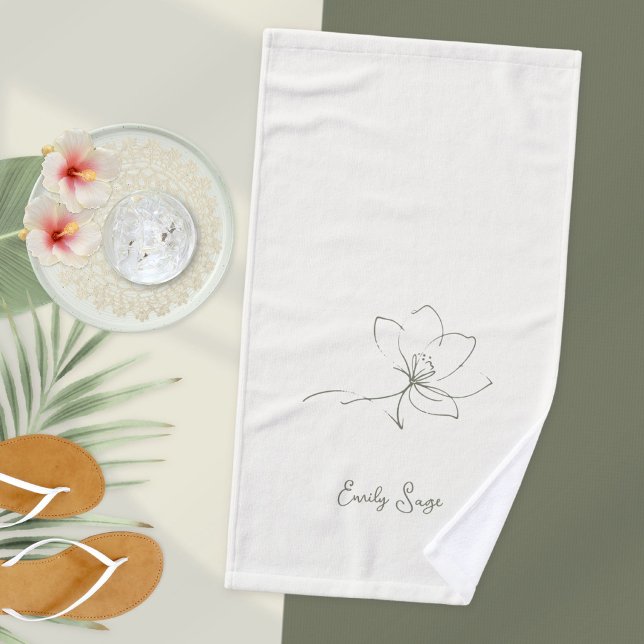 Ivory Zen Yoga Floral Line Art Sage Green Hand Towel (Ivory Zen Yoga Floral Line Art Sage Green Hand Towel ©Susanne Sachers - Sunny Wanderlust 🌞✈️)