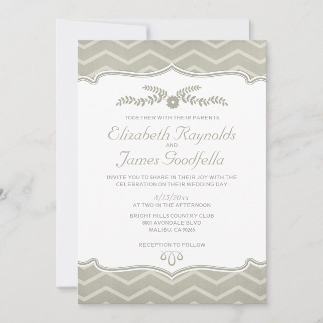Ivory Zigzag Wedding Invitations (Front)