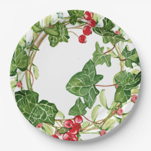 Ivy and berries holiday paper plate