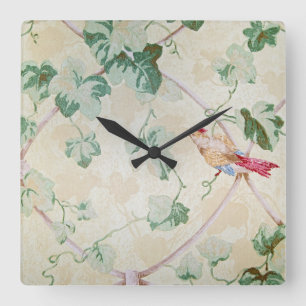 ivy and bird design retro wallpaper square wall clock