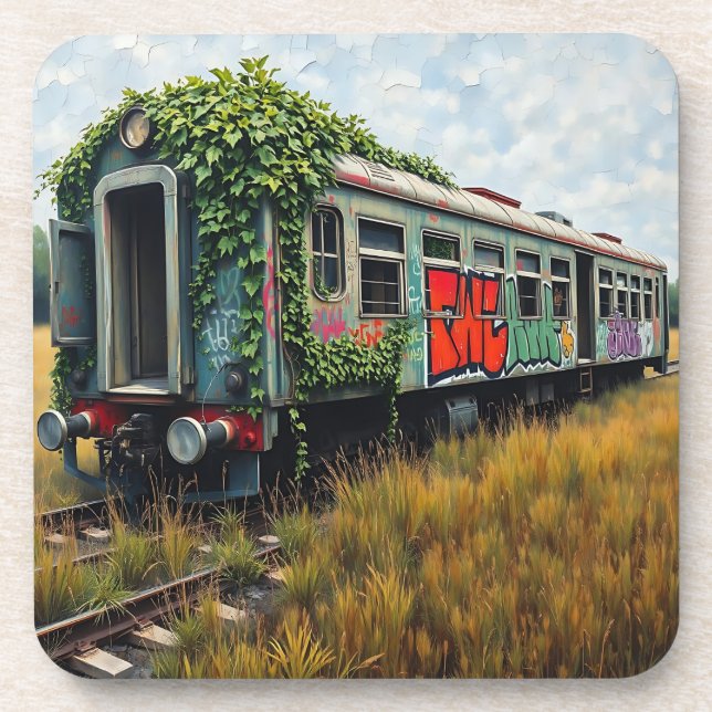Ivy and Graffiti  Covered Abandoned Train  Coaster (Front)