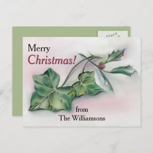 Ivy and Holly Personalised Christmas Holiday Postcard