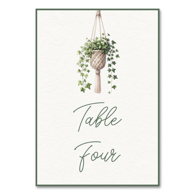 Ivy: Boho Chic Botanical Greenery Plant Minimalist Table Number (Front)