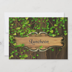 Ivy Covered Fence & Carved Wood Plaque Luncheon Invitation