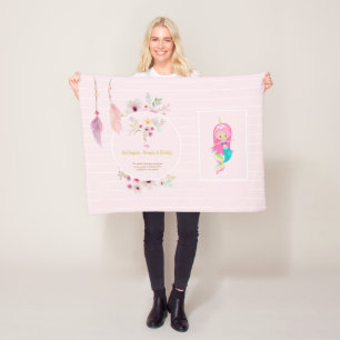 IVY - Girls Name Meaning Gift Item - Pink Mermaid Fleece Blanket