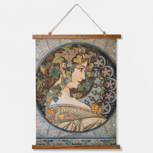 Ivy Hair Girl Painting by Alphonse Mucha Hanging Tapestry