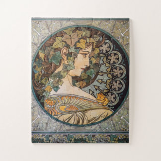 Ivy Hair Girl Painting by Alphonse Mucha Jigsaw Puzzle