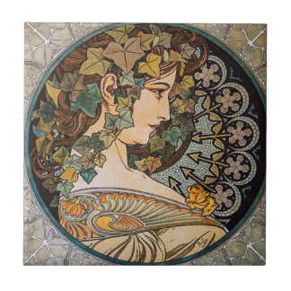 Ivy Hair Girl Painting by Alphonse Mucha Tile