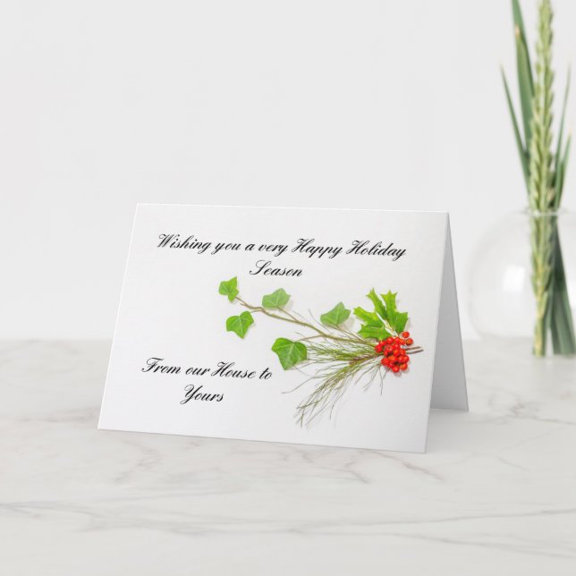 Ivy, holly, pine and berry holiday invitation (Front)