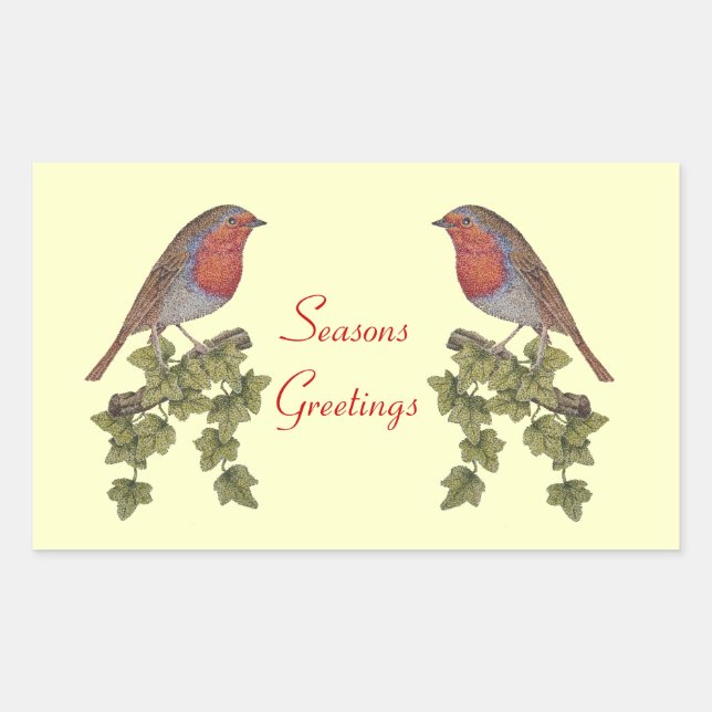ivy leafs and cute robin wildlife for christmas rectangular sticker (Front)
