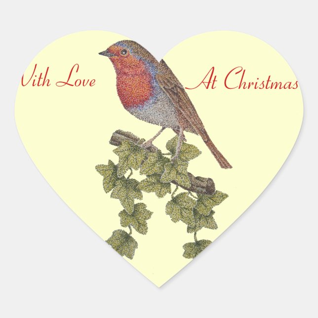 ivy leafs and robins at christmas heart sticker (Front)